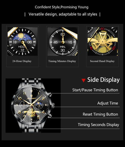 POEDAGAR Luxo Alta Qualidade Relógio de Pulso Masculino Cronógrafo Aço Inoxidável Quartzo Relógios Masculinos Impermeável Luminoso Relógio Masculino Reloj