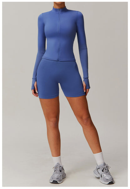 Yoga Suit 2PCS Sports Set Women Gym Set Women Tracksuit Running Workout Zipper Long Sleeve Shorts Yoga Clothing Athletic Wear