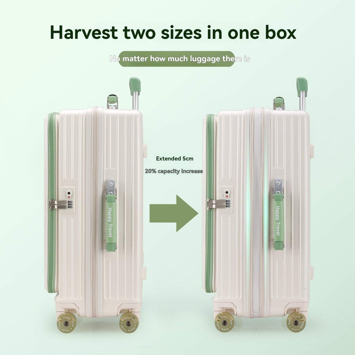 1-Piece Set of Front-Opening Suitcase with Jelly Wheels, Trolley Case with 5cm Expansion Layer, Leather Handle, Luggage with Phone Holder, Foldable Cup Holder, Side Hook Function, Customs Lock, Suitable for Outdoor Beach Vacations and Long-Distance Travel