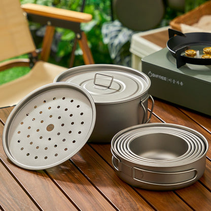 Titanium Outdoor Pot Set Picnic Camping Set Tableware Foldable Lightweight Portable Soup Pot Cooking Pot Set