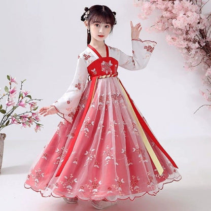 Fashion Girls Dresses Casual Outfit Long Sleeve Hanfu Girl Summer Children Clothes Princess Dress Baby Vestido Kids Tang Costume