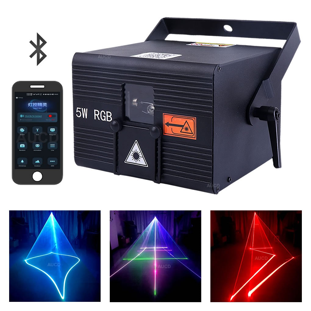 USA Warehouse 5W RGB Laser Animation Scan Projection Lights Compatible with Apple&Android Phone App Edit ILDA for Stage Lighting