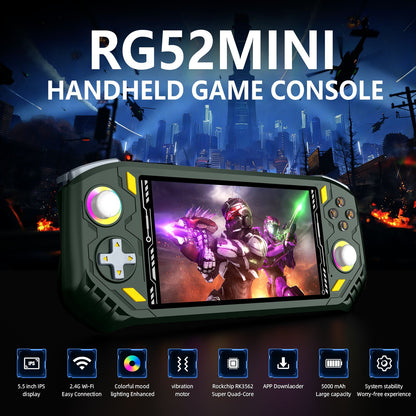 RG52 Mini Retro Handheld Game Console 5.5 Inch IPS Screen EmuELEC&RGBOX Dual System 22000+ Games WIFI Playing Potable Video Game