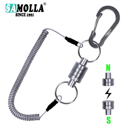 Suporte Magnético para Rede com Cordão Espiralado Ferramentas de Pesca com Mosca Ímã Forte Mosquetão Fivela Rápida Acessórios de Corda Anti-Queda