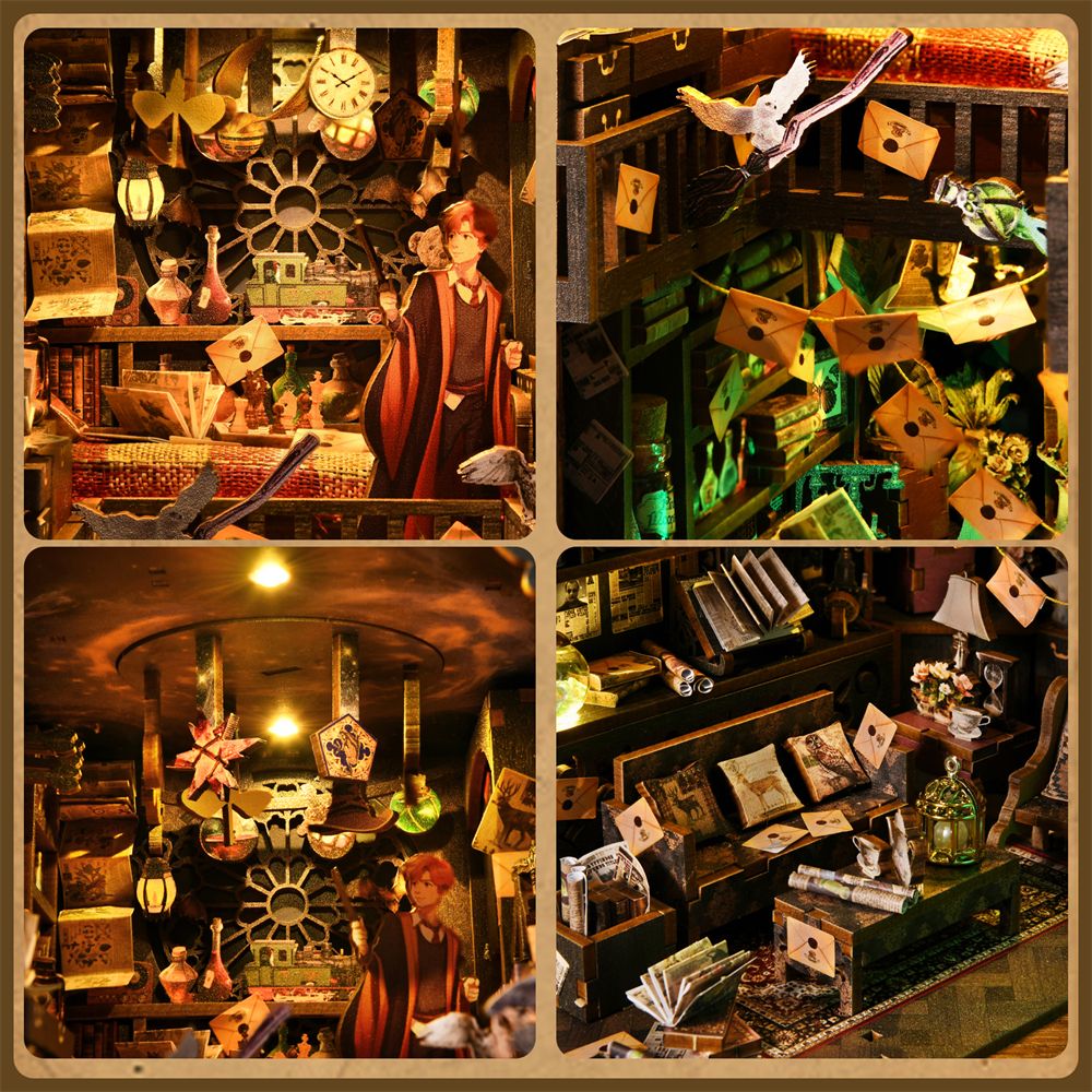 DIY Book Nook Kit 3D Wooden Puzzle Home Decoration DIY House Kit For Bookshelf Miniature Insert Magic Book House Stand Bookshelf