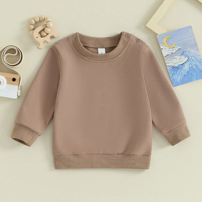 Toddler Baby Boy Girl Long Sleeve Crewneck Pullover Sweatshirt Outfits Solid Color Casual Clothes