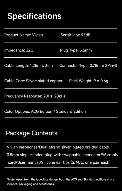Fone de Ouvido Intra-auricular CVJ Vivian com Driver Dinâmico de 10mm adequado para Música e Jogos Cabo Removível de 0,78mm Qualidade de Som HiFi