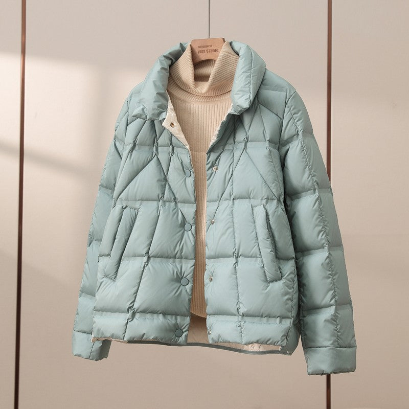 Janveny 2025 New Autumn Winter Lightweight Puffer Jacket Women Long Sleeve Single Breasted Duck Down Coat Female Short Parkas