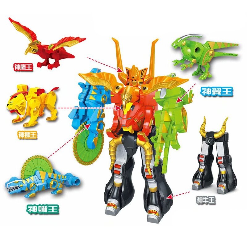 Transformando 5 Em 1 Robô Fera Animais Montagem Transformação Dinozord Deformação Brinquedo Dinossauro Rangers Megazord Boneco De Ação