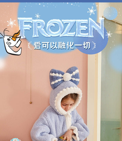 Disney Frozen Elsa Hooded Kids Bathrobes Princess Children's Nightgown Winter Thicken Flannel Girls Pajamas Coral Fleece Robe