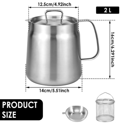 Pote para Filtro de Óleo 1,5L/2L Fritadeira com Cesto Panela Fritadeira de Aço Inoxidável com Cesto para Massas Cesto para Frango Frito