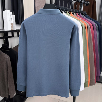 100% pure cotton spring and autumn fashionable men's collar striped long sleeved polo shirt brand sailboat embossed design casua