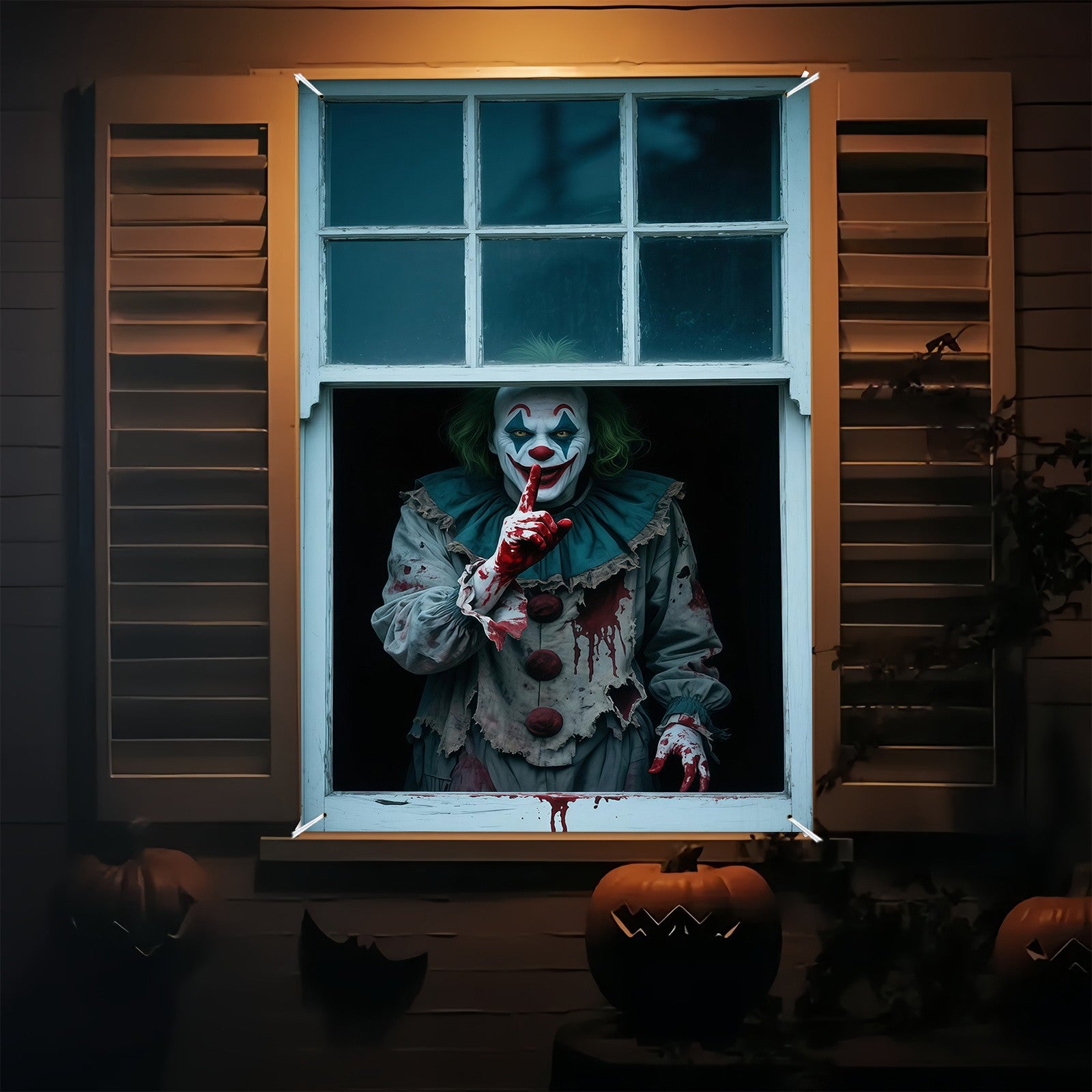 2D flat banner 1pc Halloween party banner - Horror Carnival Clown and Blood Design, Polyester Hanging Decoration