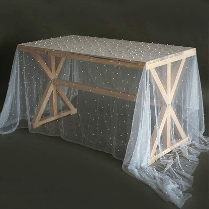 Pearl Tablecloth Wedding Lace Tablecloth Chiffon Tulle Table Cover Wedding Decoration Bridal Veil Party Flower Packaging