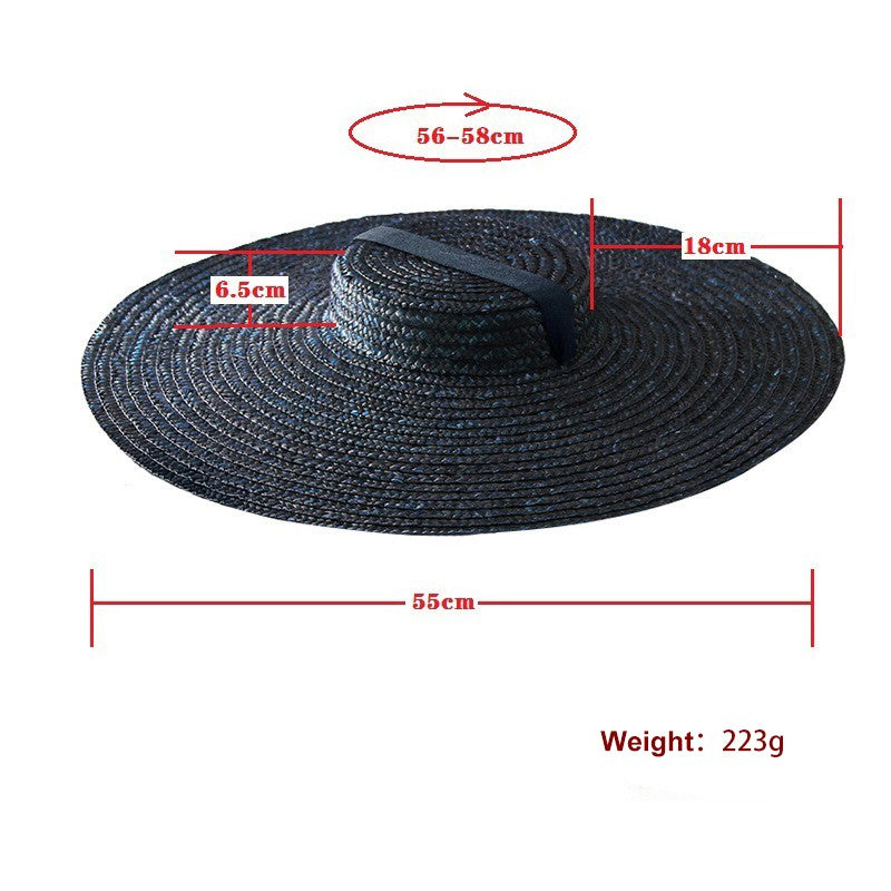 Large Wide Brim Flat Top Sun Straw Hat Fashionable Summer With Long Ribbon Hats For Women Holiday Vintage Beach Visor Cap Retro
