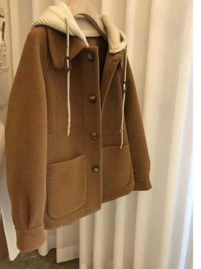 Women's Autumn Winter New Hooded Woolen Jacket New Woolen Coat Style Petite Cropped Thickened Feeling Short Style Overcoat