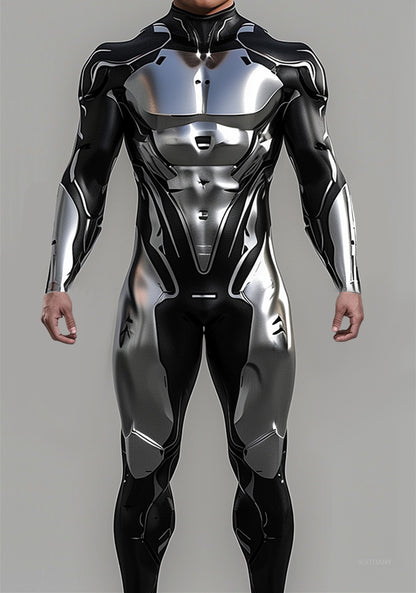 Halloween Cyberpunk Future Mechanical Armor Jumpsuit Warrior Cosplay Bodysuit Steampunk Costume Party Performance Men Zentai