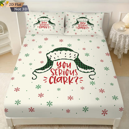 3pcs Merry Christmas Snowflake Print Coreless Bed Sheet Set, Multi Size Comfortable Bed Cover Bedroom Bedding Holiday Decoration