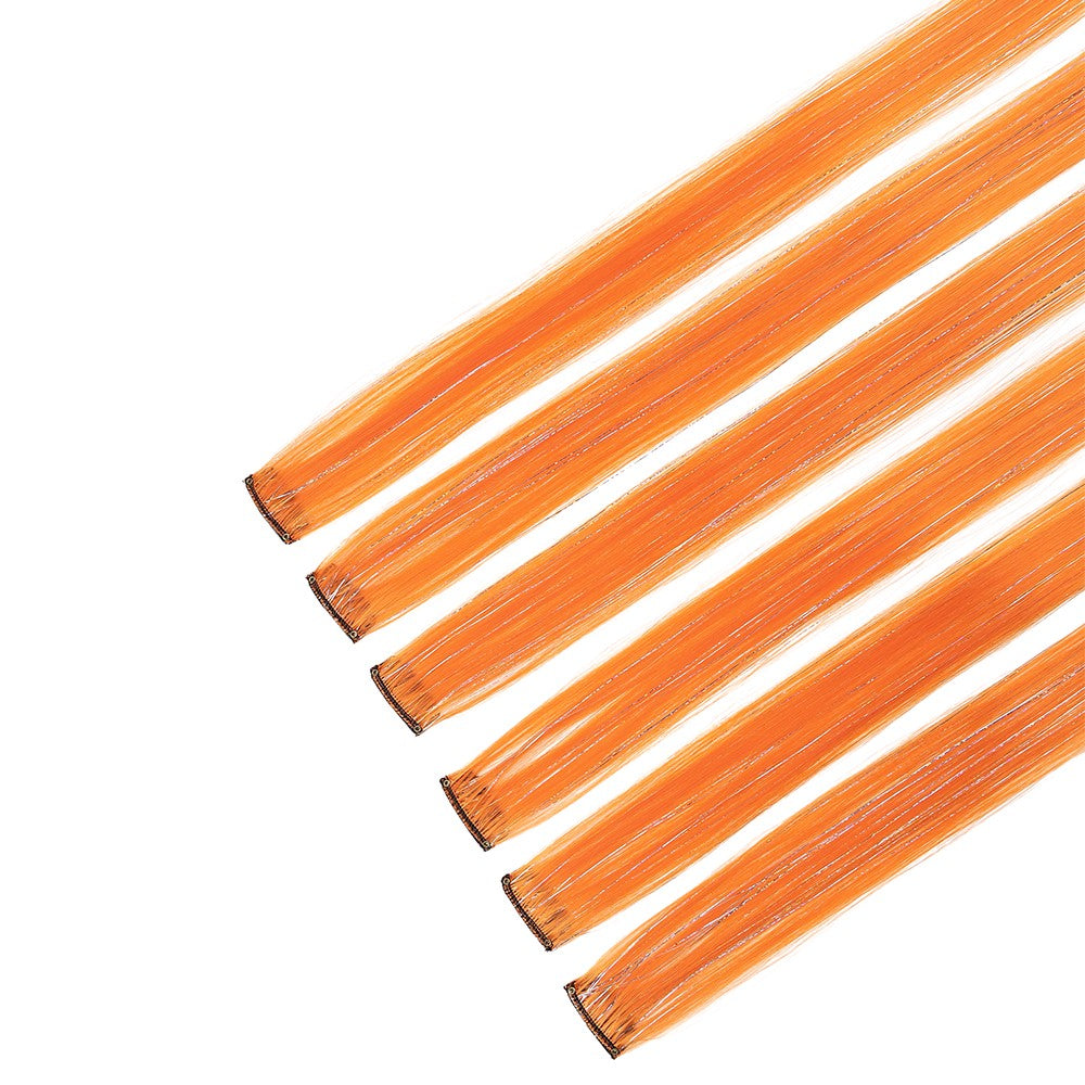 Extensões de Cabelo Sintéticas Rosa Choque com 6 Clipes, Mechas Metálicas, Extensões Coloridas de 55cm, Cabelo Arco-Íris 2 em 1