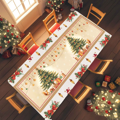 1 Piece Christmas Round and Rectangular Tablecloth, Various Sizes, Charming Christmas Tree Snow Scene Gold Tablecloth, Christmas Garden Tablecloth Decoration, Tablecloth for Daily Home Kitchen, Terrace, Gift