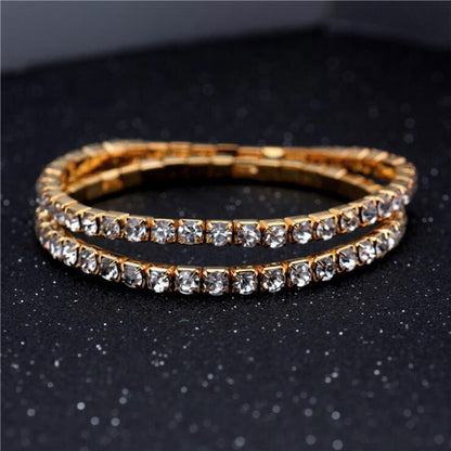 Nova Moda Cristal Bracelete Feminino Pulseiras Corrente Dourada Elástico Pulseiras Jóias de Mão Acessórios de Casamento