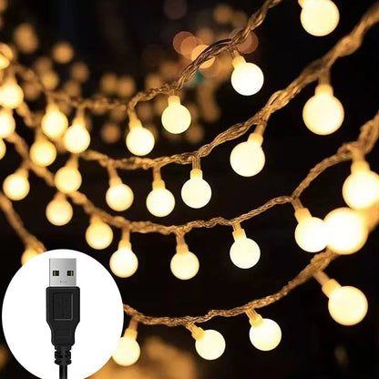10M 80LED USB Ball String Lights Globe Fairy Lights Waterproof Garland Lights Warm White for Outdoor Wedding Party Garden Home