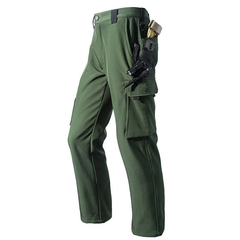 Men Winter Autumn Warm Fleece Pants Waterproof Hiking Camping Climbing Cargo Military Tactical Casual Trousers Softshell Elastic