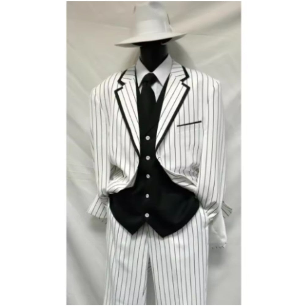 Elegant Men's Suits 3 Piece Stripe Jacket Pants Black Vest Single Breasted Notch Lapel Slim Fit Full Sets Terno Luxury Outfits