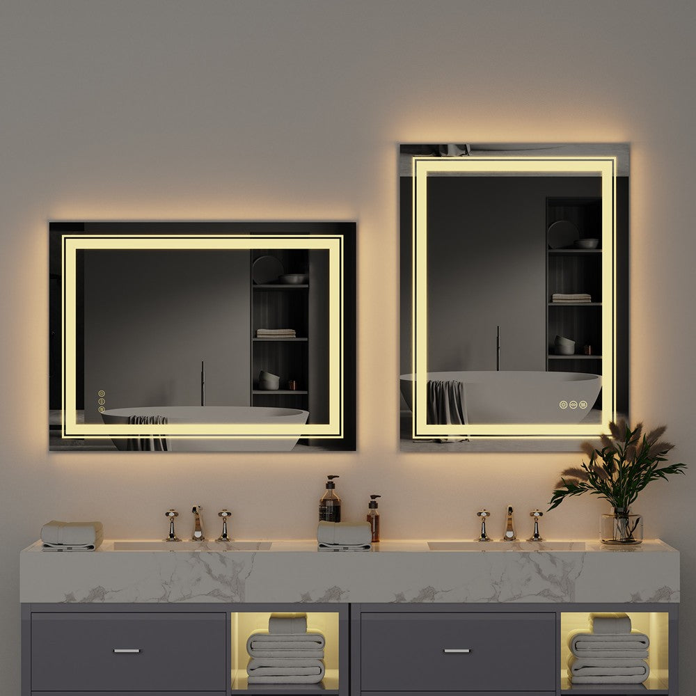 LUVODI Luxury Crystal Clear LED Bathroom Mirror IP65 Waterproof Dimming Makeup Dressing Mirror with Double Lights