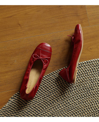 Mary Jane Women Loafers Hand Stitch Casual Streetwear Ballet Flats Soft Sole Solid Color Women Shoes Comfy Round Head Bow Shoes