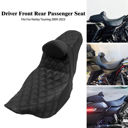 Assento de motocicleta para motorista e passageiro com encosto para Harley Touring Street Glide Road King FLHTK 09-2023