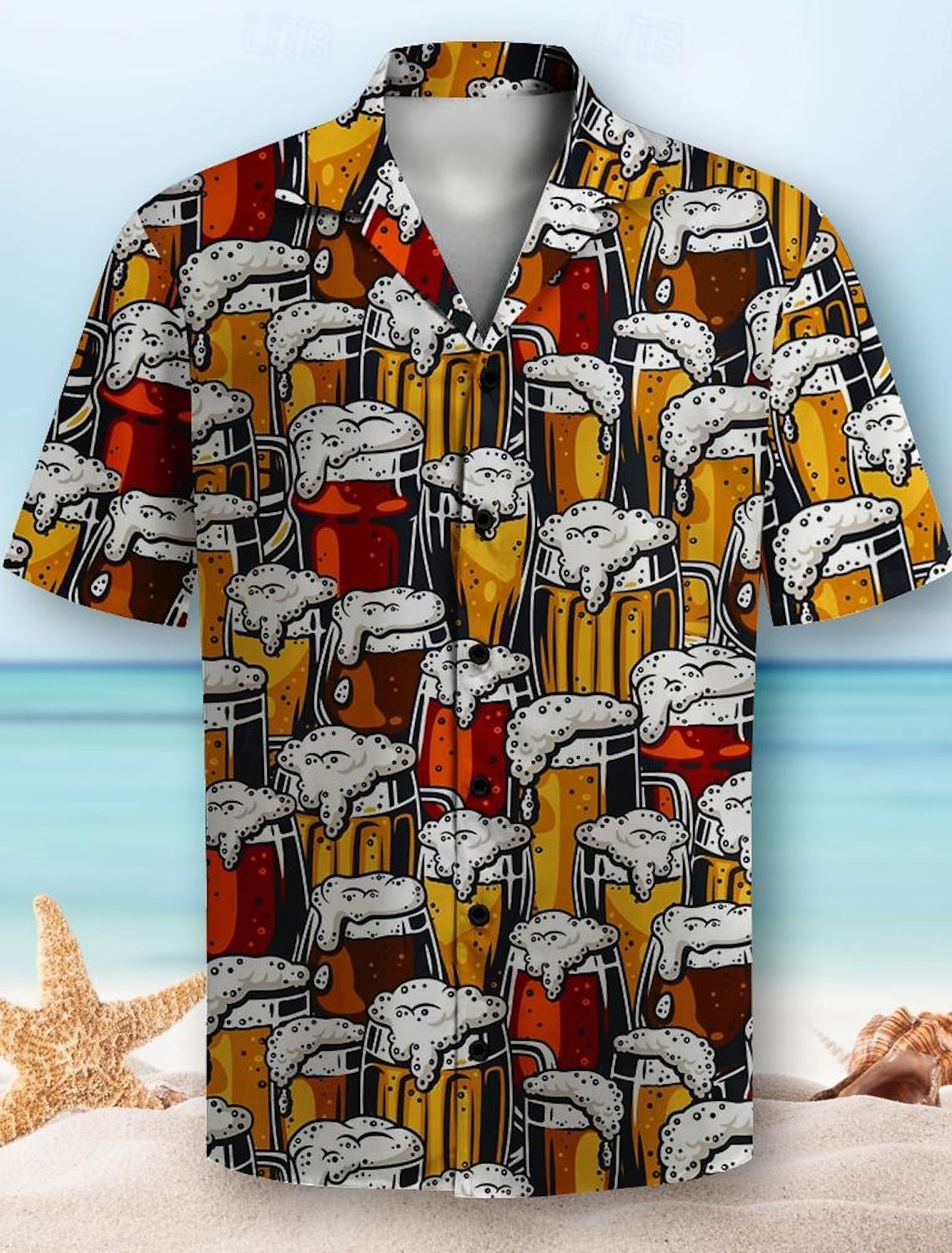 Beer Pattern 3D Print Men's Short Sleeve Party Daily Holiday  Button Down Lapel Shirt For Summer Resort Holiday, Hawaiian Style
