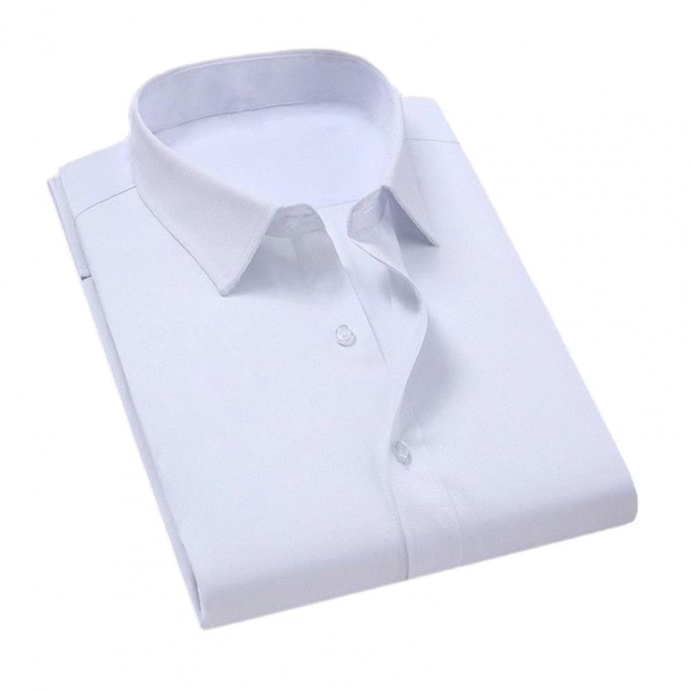 Men Business Shirt Men Shirt High Elasticity Men's Formal Shirt with Turn-down Collar Solid Color for Business for Soft