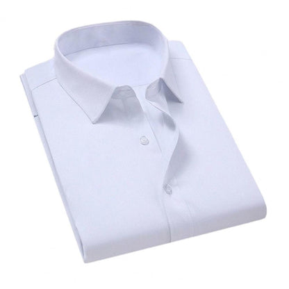 Men Business Shirt Men Shirt High Elasticity Men's Formal Shirt with Turn-down Collar Solid Color for Business for Soft