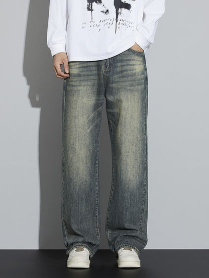 Calças Jeans Masculinas Folgadas de Algodão Perna Larga Retrô Estilo Urbano Coreano Reta Lavada Calças Jeans de Marca de Alta Qualidade