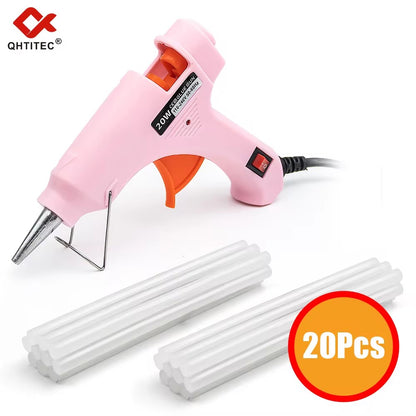 JCD Pistola de Cola Quente de 20W DIY Mini Pistolas Industriais Domésticas Ferramenta de Reparo Elétrica com Temperatura de Aquecimento com 20 Peças de Bastões de Cola de 7mm