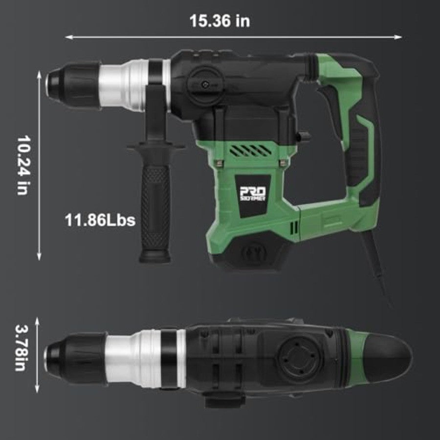 Furadeira de Impacto Rotativa SDS-Plus 1-1/4" com Motor Potente de 13 Amperes e 4 Funções para Aplicações em Concreto, Aço e Madeira