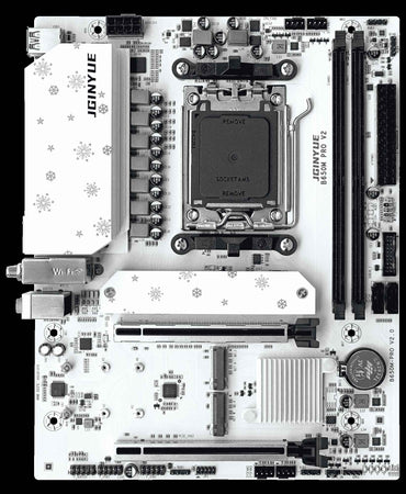 Placa-mãe JGINYUE B650M PRO V2 AM5 M-ATX para processadores AMD® Ryzen™ 7000/8000/9000 Series DDR5 RAM de até 96GB e 3 Slots M.2 para computadores (sem Wi-Fi)