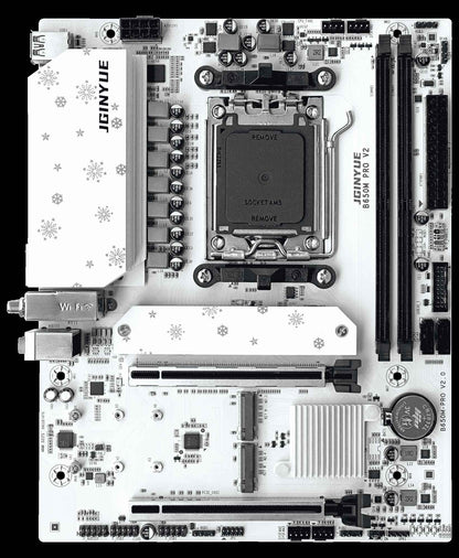 Placa-mãe JGINYUE B650M PRO V2 AM5 M-ATX para processadores AMD® Ryzen™ 7000/8000/9000 Series DDR5 RAM de até 96GB e 3 Slots M.2 para computadores (sem Wi-Fi)