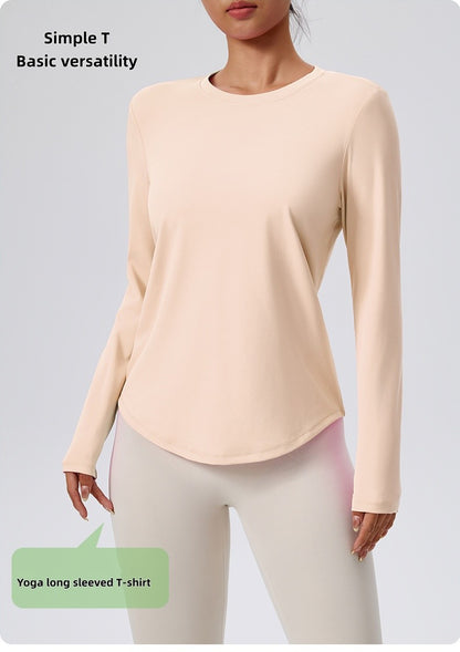 Naked Spring and Autumn Round Neck Fitness Yoga Clothing, Slimming and Slimming Base, Sports Top, Pilates Long Sleeve, Female