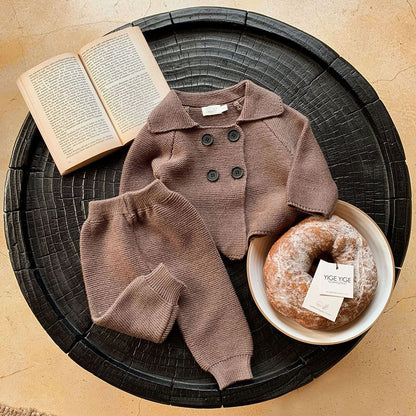 2Pcs Baby Girl Knitted Clothes Autumn Long Sleeve Sweater + Pant Toddler Boy Clothes Suit