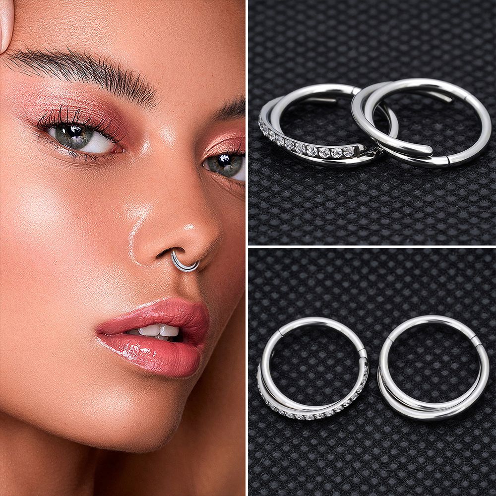 G23 Titânio Anel de Nariz Clicker Orelha Cartilagem Tragus Hélix Daith Brincos Redondos Argolas Zircônia Cúbica 16G Segmento Articulado Joia de Piercing Corporal