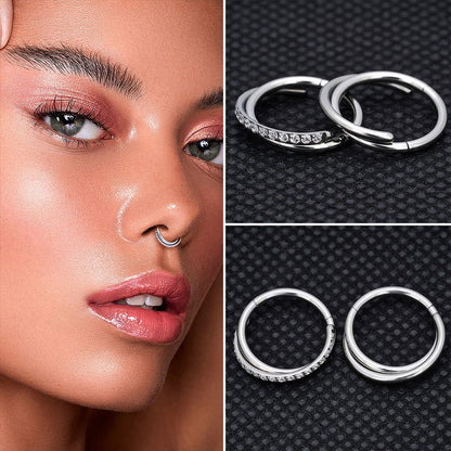 G23 Titânio Anel de Nariz Clicker Orelha Cartilagem Tragus Hélix Daith Brincos Redondos Argolas Zircônia Cúbica 16G Segmento Articulado Joia de Piercing Corporal