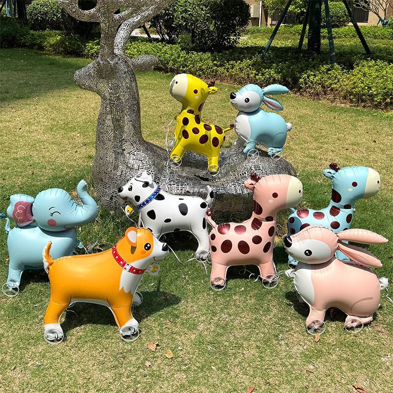 1PC 3D Cartoon Foil Balloons Elephant Stand Walking Balloon With Wheel For Kids Birthday Party Decoration Baby Shower