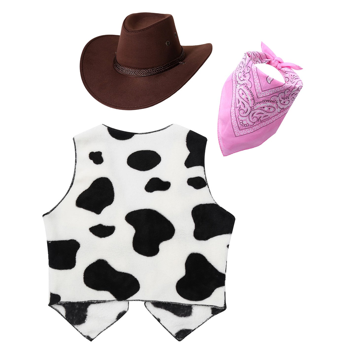 Wild West Cosplay Cowboy Cowgirl Costume Halloween Dress Up Clothes New Fringe Sleeveless Vest with Bandanna Hat Set