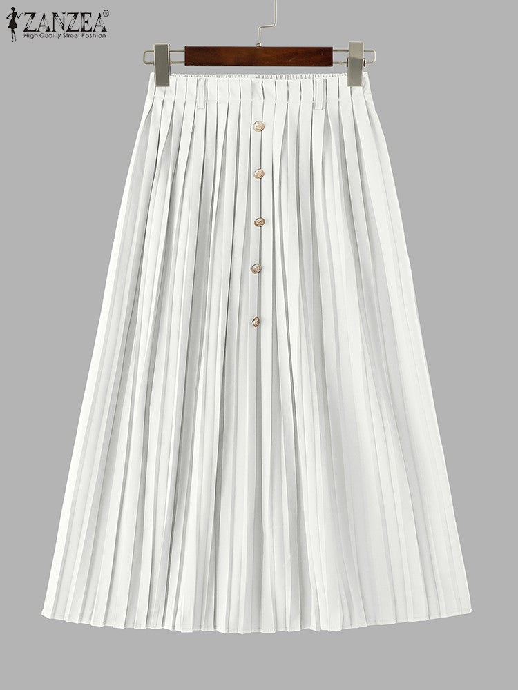 Autumn Skirts Plus Size 2025 ZANZEA Elegant Women High Waist Party Pleated Skirt Jupes Stylish Solid A-line OL Work Faldas Saia