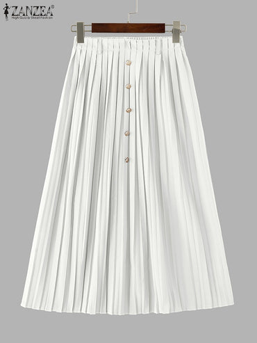 Autumn Skirts Plus Size 2025 ZANZEA Elegant Women High Waist Party Pleated Skirt Jupes Stylish Solid A-line OL Work Faldas Saia