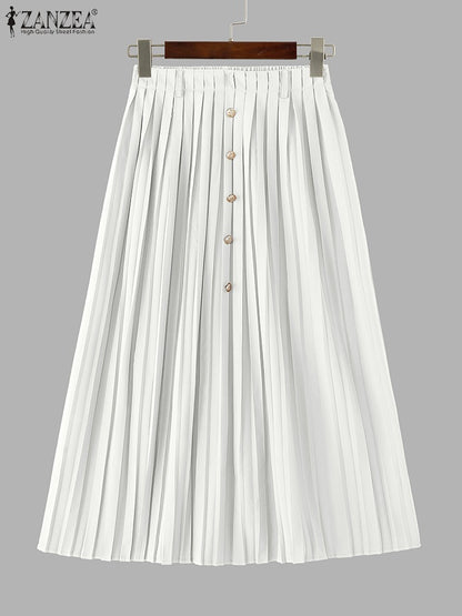 Autumn Skirts Plus Size 2025 ZANZEA Elegant Women High Waist Party Pleated Skirt Jupes Stylish Solid A-line OL Work Faldas Saia