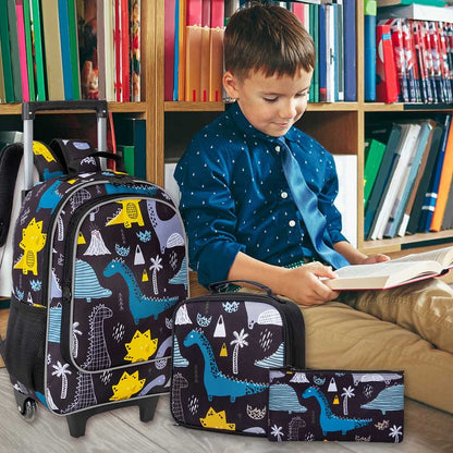 Mochila de Rodinha 3 Peças para Meninas e Meninos, Mochila Escolar com Rodas para Crianças, Mochila com Rodas e Lancheira