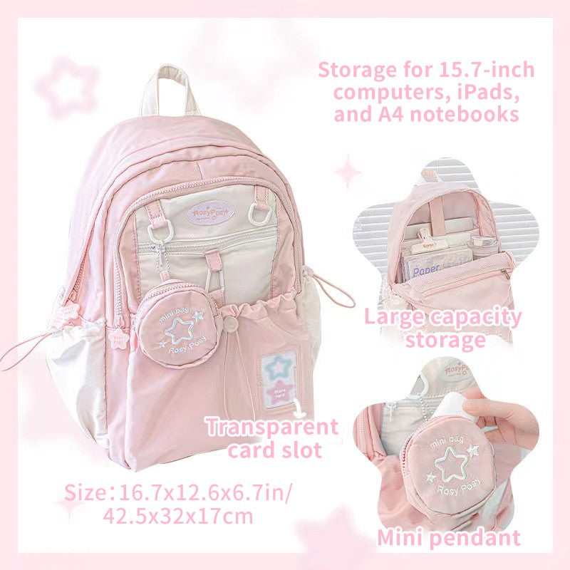 Mochila creme para estudantes com design simples e fofo de alta aparência Mochila leve e espaçosa para a dor nas costas